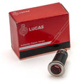 Red Lucas SPB389 dash warning lamp, model 010.043, showcasing the design and features of the automotive accessory.