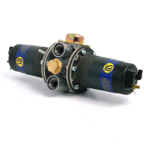 Classic and Sportscar Spares AZX1405 dual pump, 12 volt, -ve earth, main and reserve type, displayed with clear connections.