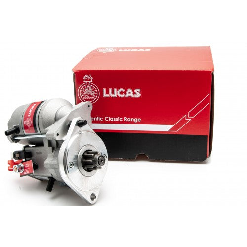 Starter motor Lucas for Classic Mini, model 081.1060, showcasing compact design and electrical connections.