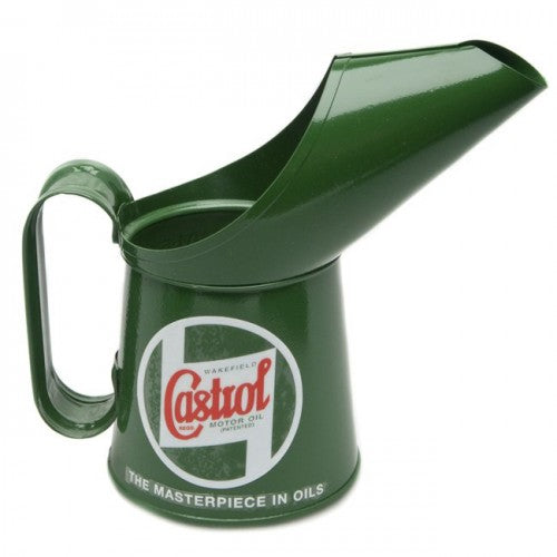 Castrol pouring can, 1/2 pint, featuring a vintage design and spout for precise pouring, ideal for classic cars.