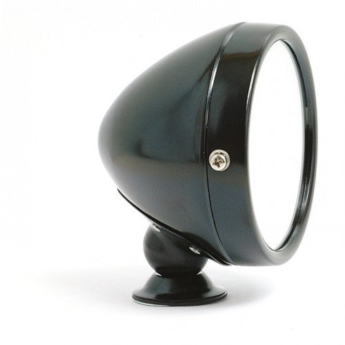 Black Raydot racing type exterior mirror by Classic and Sportscar Spares, showcasing sleek design and adjustable mount.