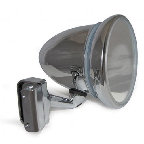 Bullet style clamp-on exterior mirror from Classic and Sportscar Spares, showcasing sleek design and adjustable mounting.