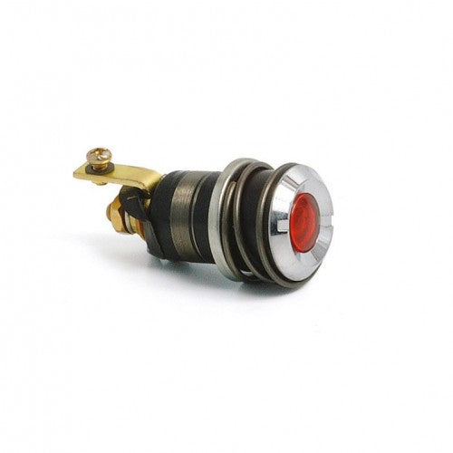 Red Lucas WL3 warning lamp displayed against a neutral background, showcasing its classic design and features.
