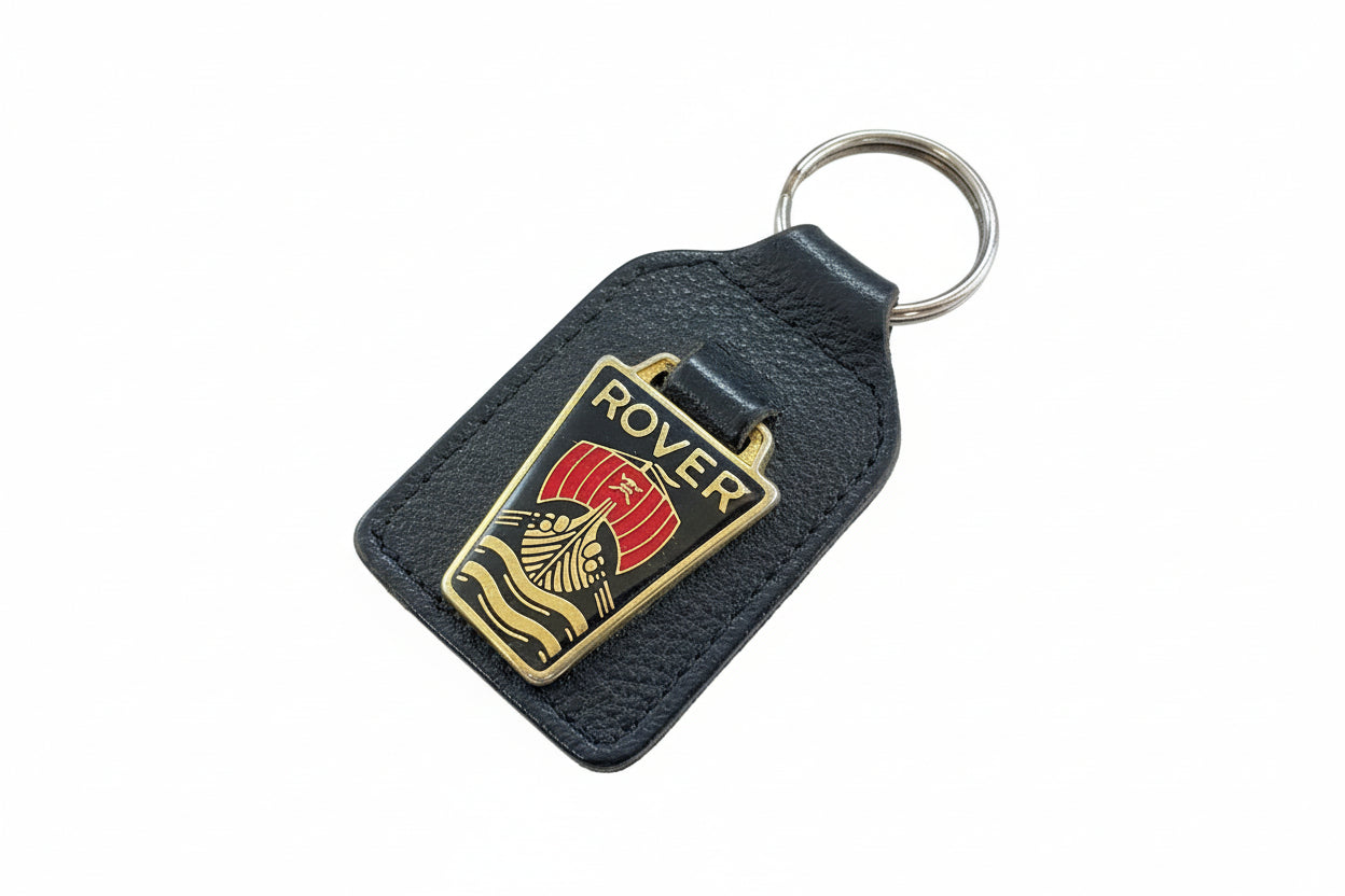 Rover keyring by Classic and Sportscar Spares featuring a sleek design and iconic Rover logo on a metal keychain.