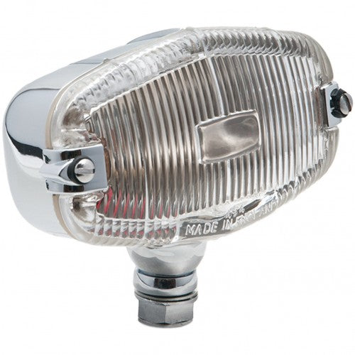 Clear lens L494 Lucas reversing lamp displayed on a white background, showcasing its design and features.