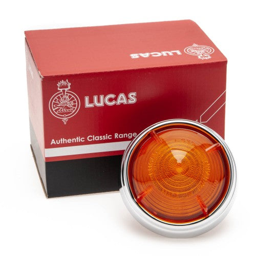 Single contact amber lens L539 type flasher lamp by Lucas, showcasing a clear view of the lamp design and details.