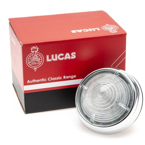 Clear lens L539/C Lucas type side/flasher lamp with double contact, designed for classic and sports cars.