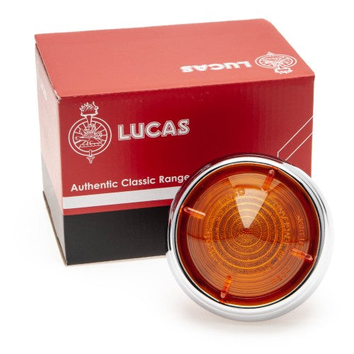Amber lens L539/E Lucas type side/flasher with double contact for classic vehicles.