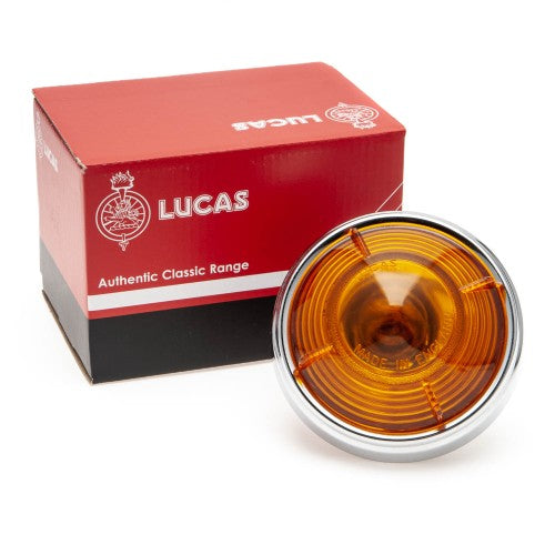 LUCAS L551 type side/flasher lamp with clear lens, designed for classic and sports cars.