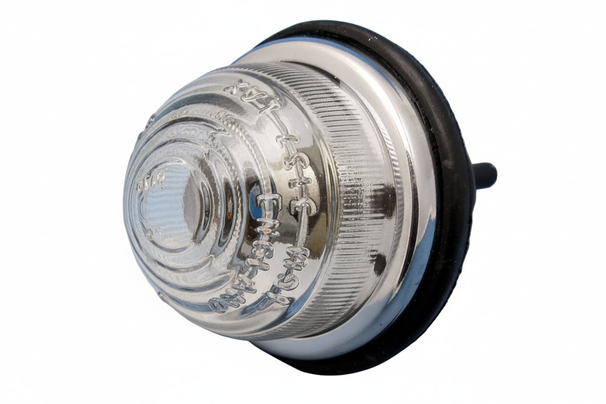 L594/C Lucas type side and flasher lamp with double contact, featuring a clear lens and classic design for vintage vehicles.