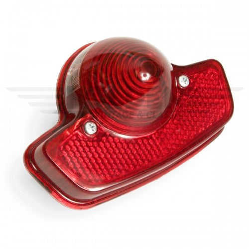 LUCAS type stop tail light and number plate for British motorcycles, showcasing classic design and intricate details.