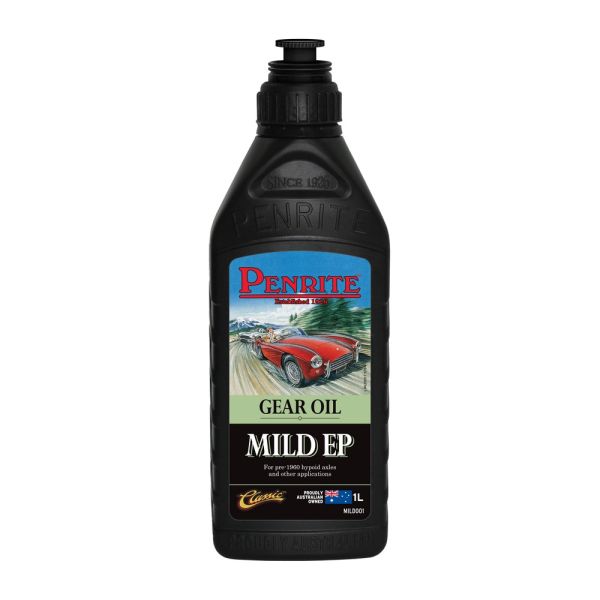 MILD001 Penrite Gear Oil Mild EP bottle with label, featuring a clear view of the oil's packaging design.