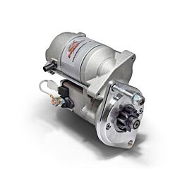 RAC198 starter motor for Austin Healey 100 & 3000 with thin ring gear, showcasing metal construction and design details.