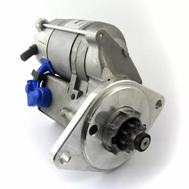 RAC477 starter motor for Land Rover petrol, pre-engaged, suitable for 2.5 litre engines, showing detailed design and features.