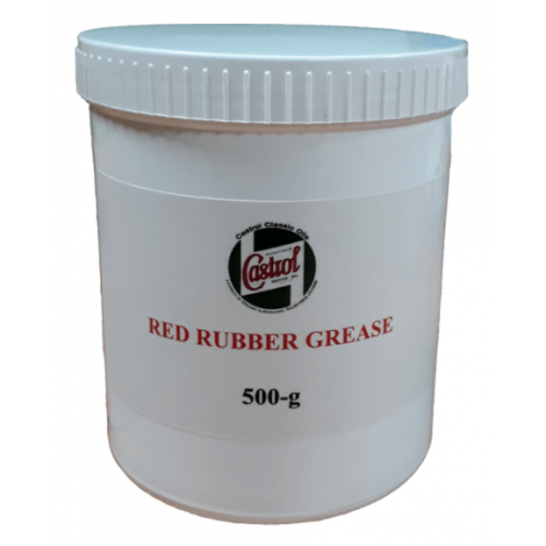 Castrol Red Rubber Grease 500 grams in a container, featuring a vibrant red color and labeled packaging.
