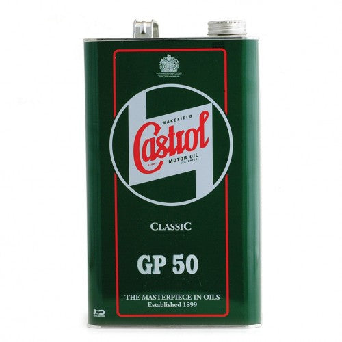 Castrol Classic Engine Oil GP50 SAE50 in a 1-gallon container, showcasing the label and bottle design.