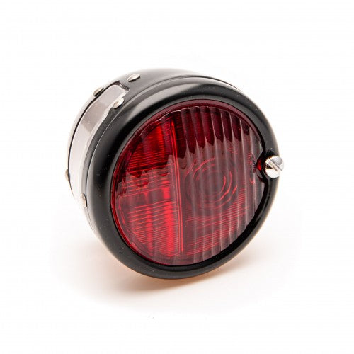 Black ST38 'Pork Pie' rear lamp from Classic and Sportscar Spares, featuring a sleek design for classic vehicles.