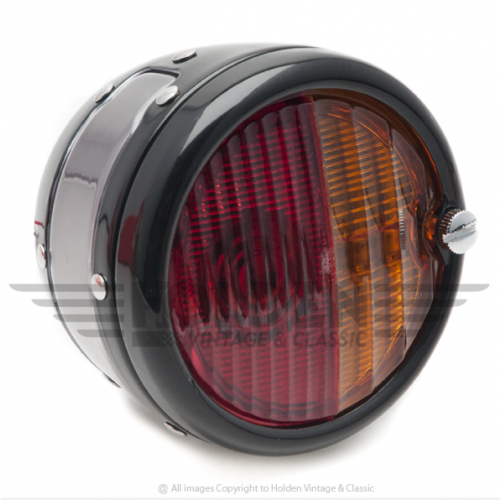 Black ST38/F 'Pork Pie' rear lamp flasher showing round design and mounting details for classic vehicles.