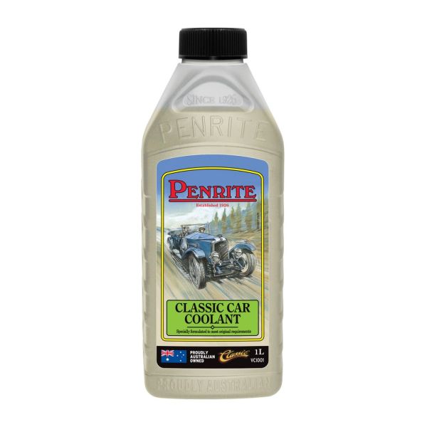 Penrite Classic Car Coolant VCI001 bottle with a sleek design, featuring a vintage car theme and clear labeling.