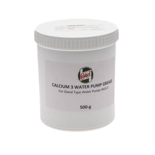 Castrol water pump grease in a 500-gram container, showcasing its thick consistency and reliable packaging.