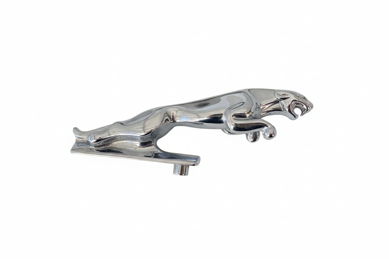 Jaguar Leaper emblem with a sleek design, showcasing the iconic leaping jaguar in polished metal finish.