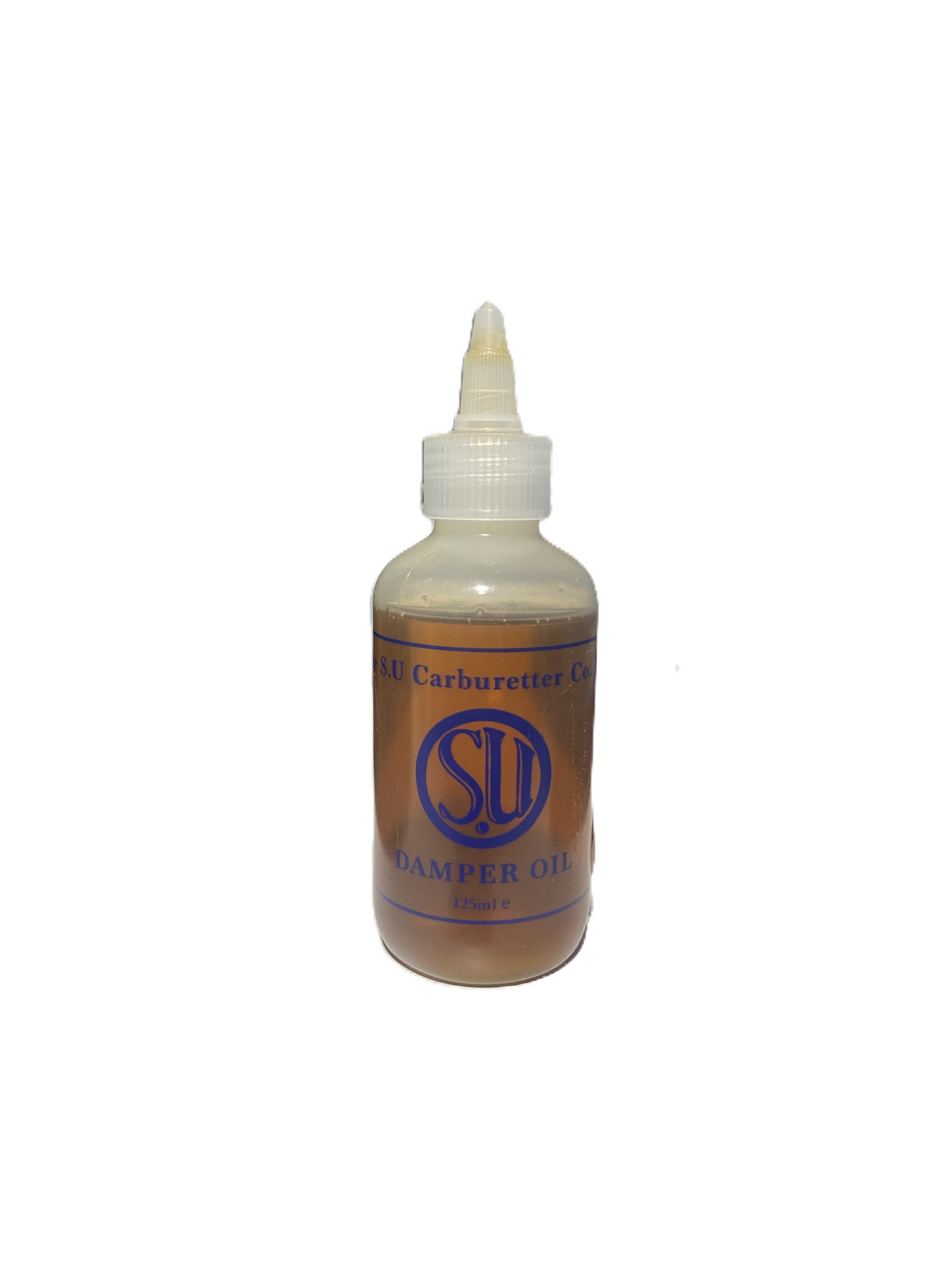 Genuine SU Damper Oil BDR125 in a bottle, showcasing the product label and clear liquid inside.
